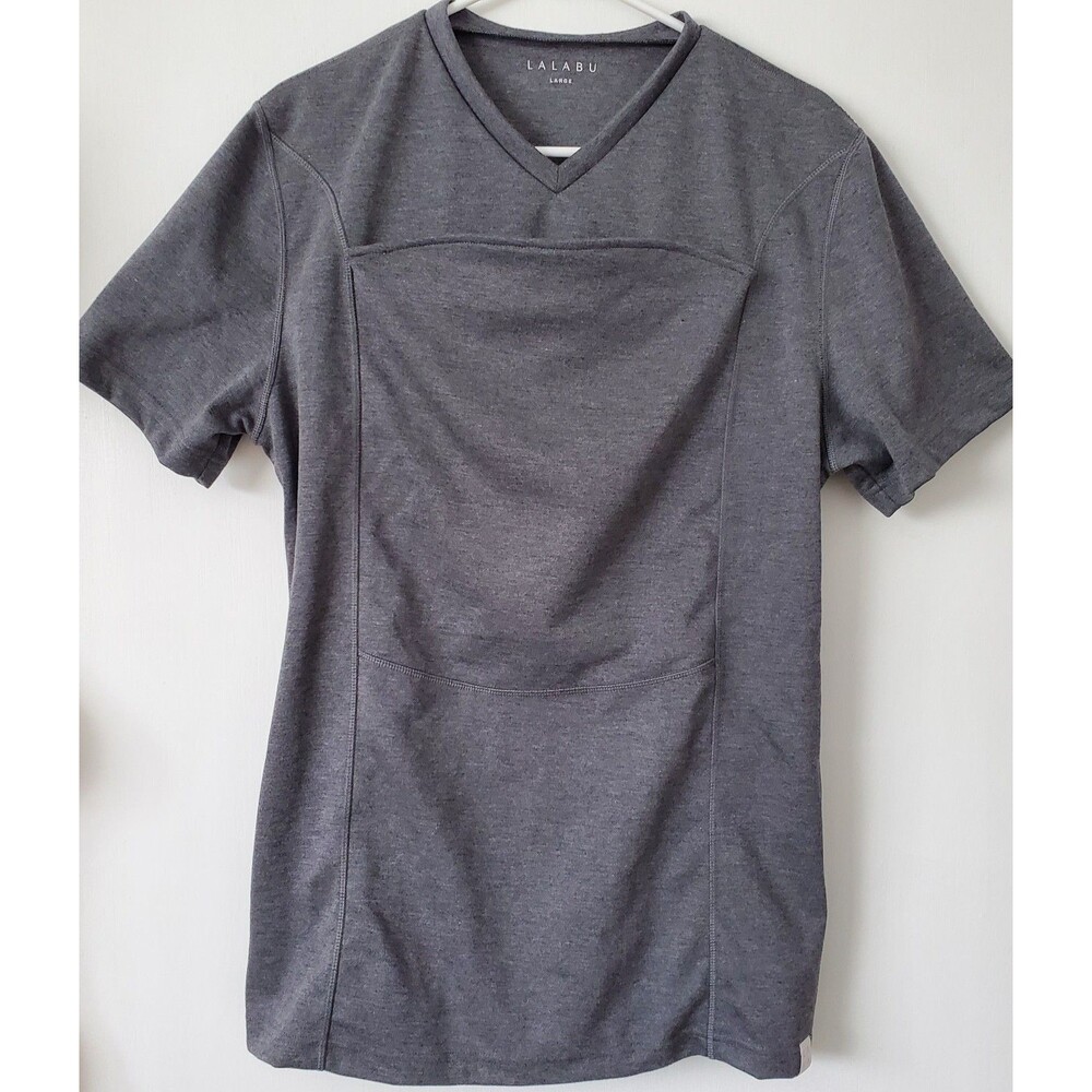 Lalabu Shirt Men's Large Grey Short Sleeve Stretch Pouch Bonding Baby Cuddler